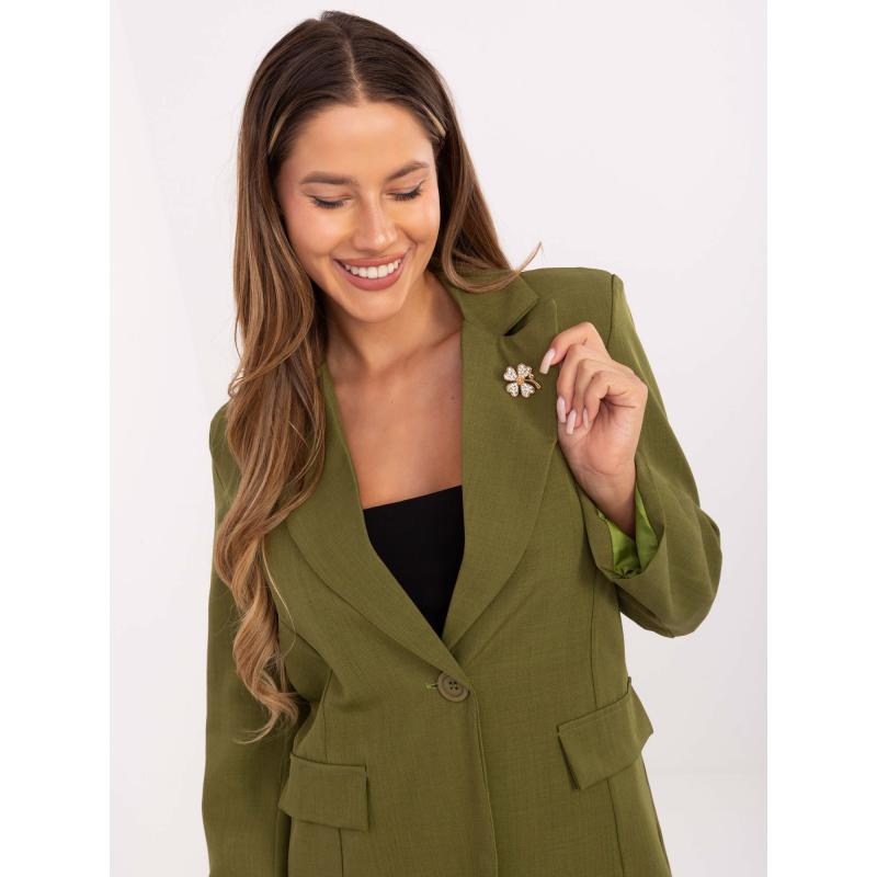 Olivová dámská bunda s broží RUE PARIS