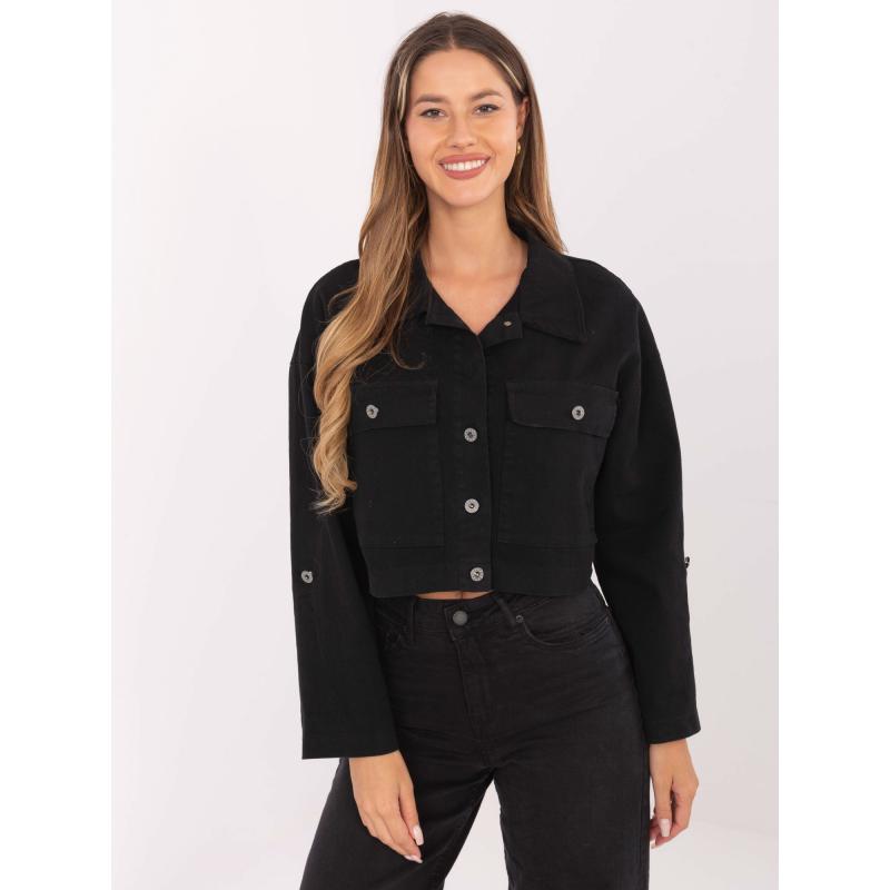 Černá džínová bunda s kapsami RUE PARIS