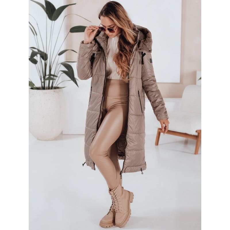Dámská přechodová prošívaná bunda ORVITA s kapucí, tmavě béžová