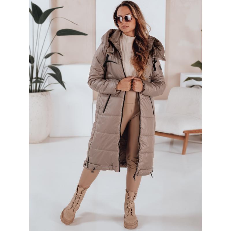 Dámská přechodová prošívaná bunda ORVITA s kapucí, tmavě béžová