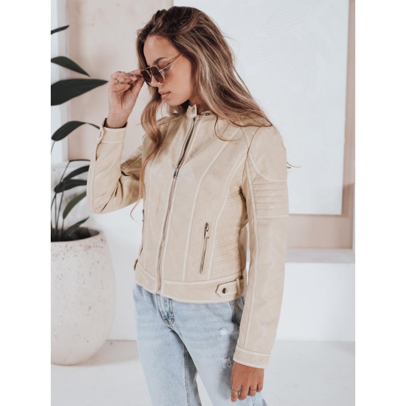 Dámska kožená bunda ROCKMISS béžová