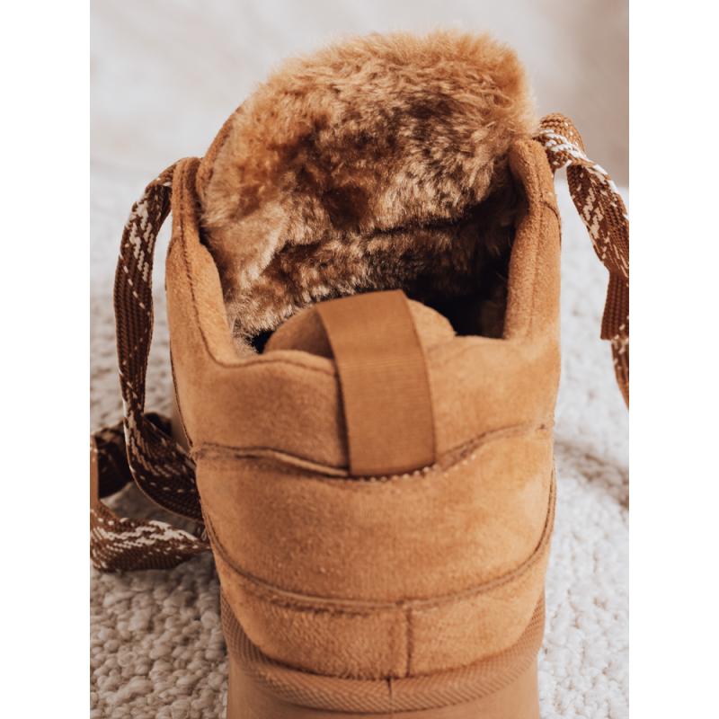 Dámské tenisky s kožešinou na platformě kamelové