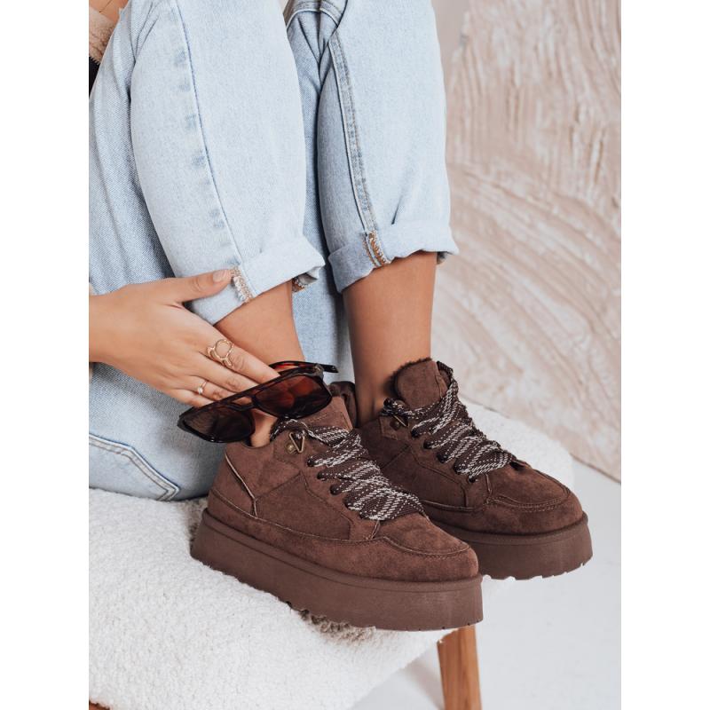 Dámské tenisky s kožešinou na platformě hnědé