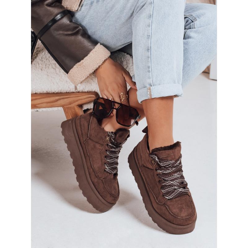 Dámské tenisky s kožešinou na platformě hnědé