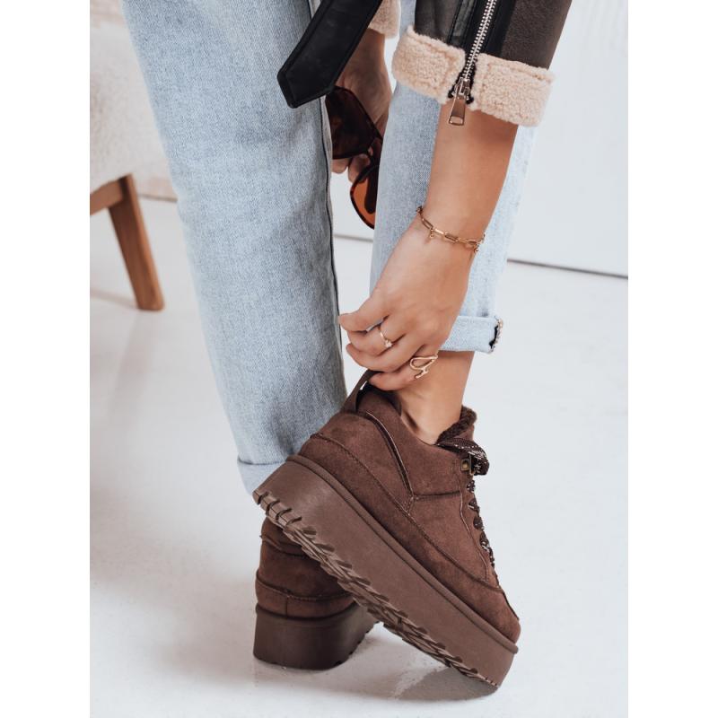 Dámské tenisky s kožešinou na platformě hnědé