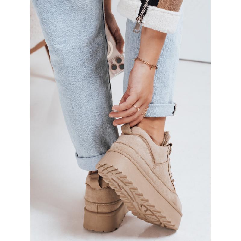 Dámské tenisky s kožešinou na platformě béžové