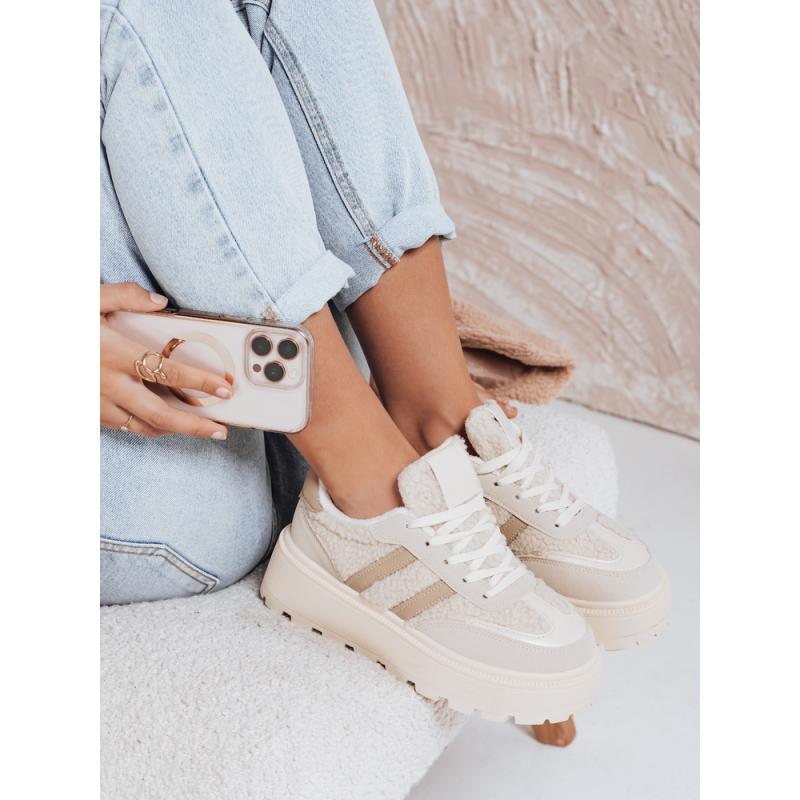 Dámské tenisky s kožešinou na platformě béžové