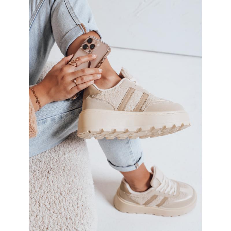 Dámské tenisky s kožešinou na platformě béžové