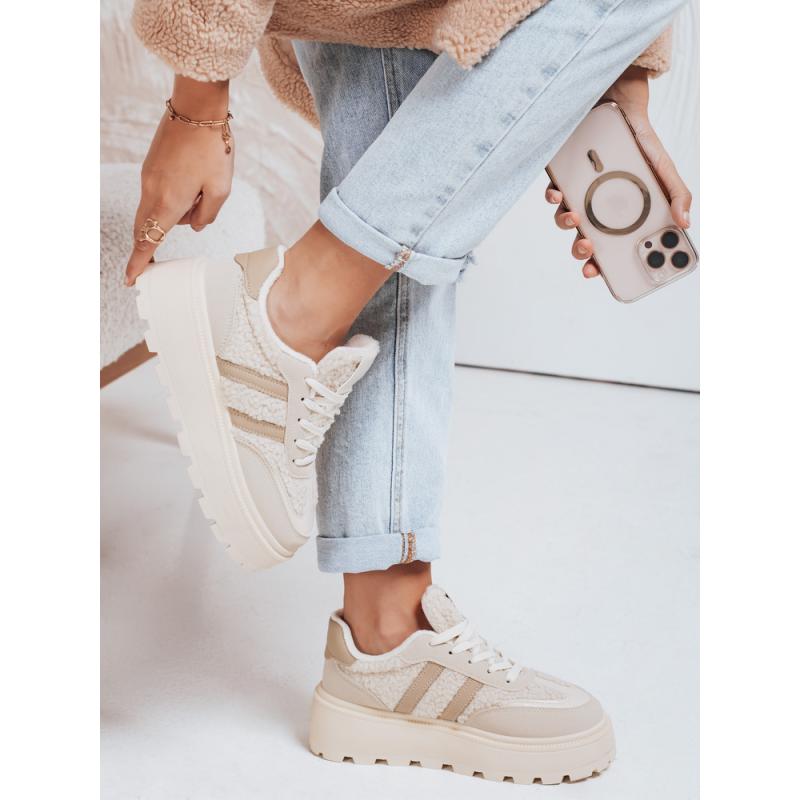 Dámské tenisky s kožešinou na platformě béžové