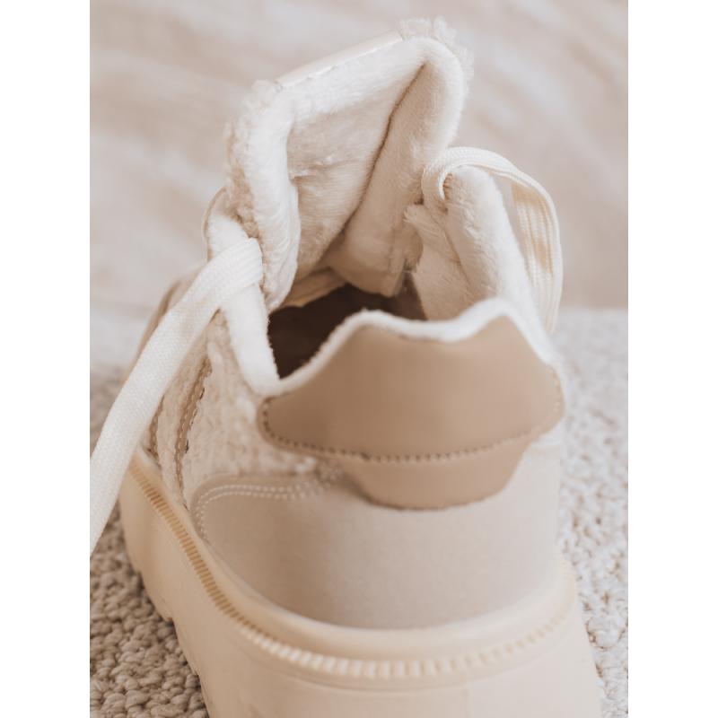 Dámské tenisky s kožešinou na platformě béžové