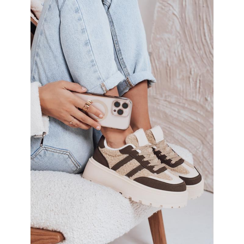 Dámské tenisky s kožešinou na platformě hnědé