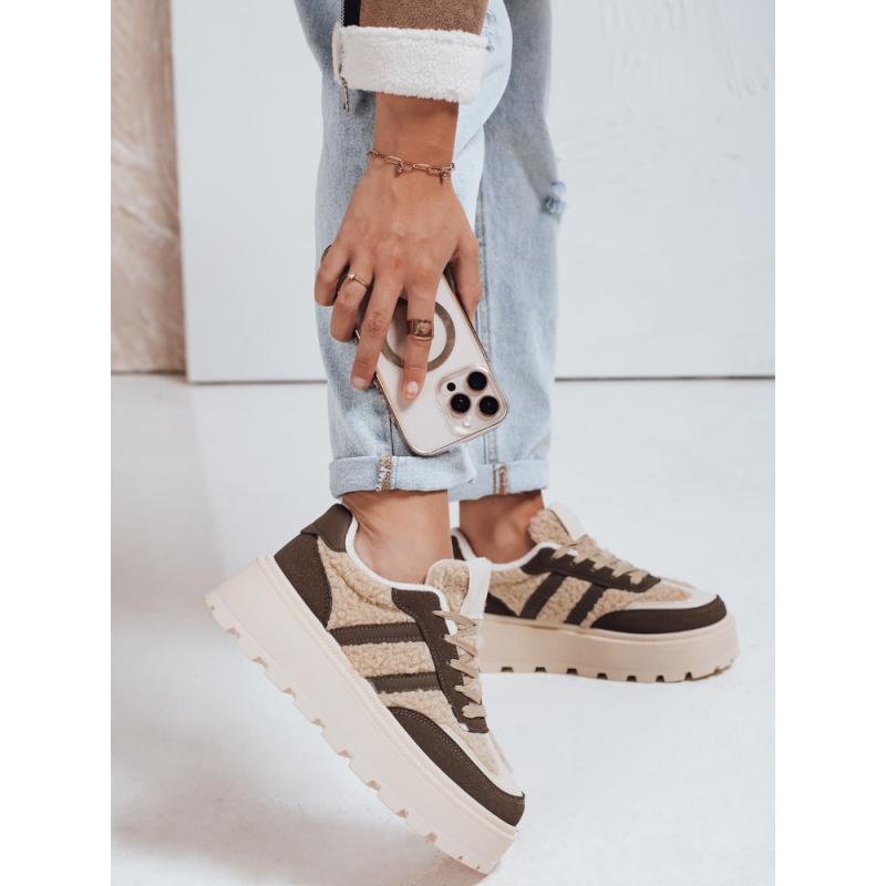 Dámské tenisky s kožešinou na platformě hnědé