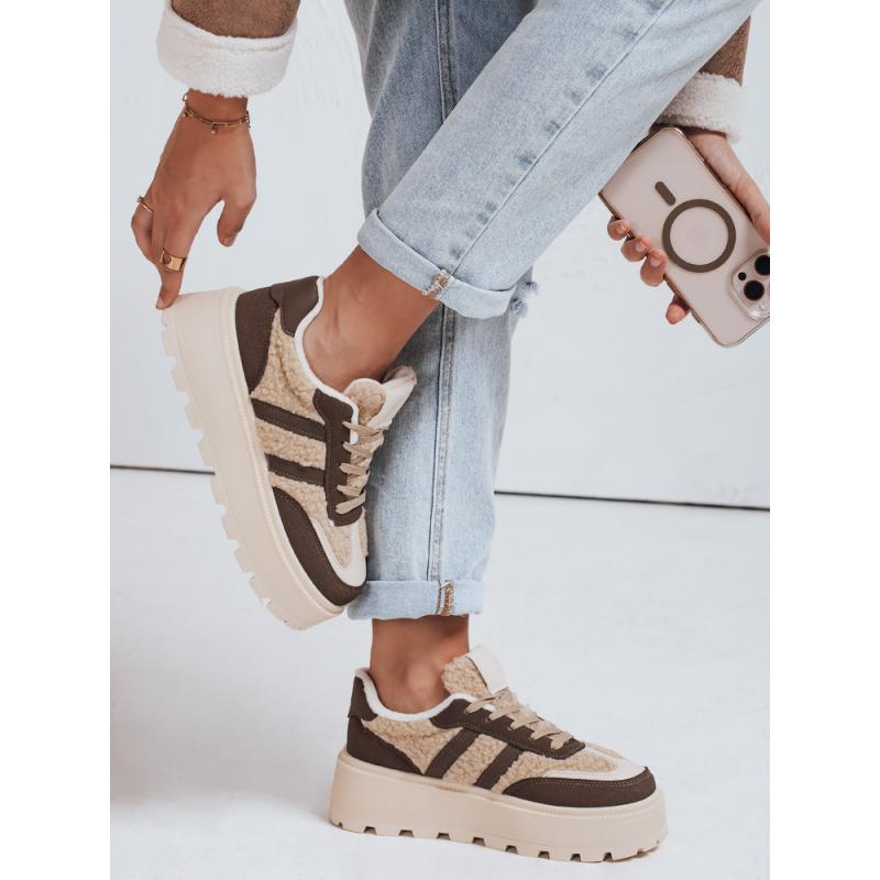 Dámské tenisky s kožešinou na platformě hnědé