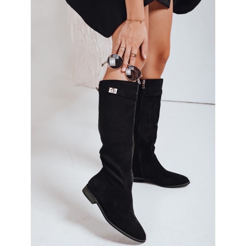 Dámské kotníkové boty ze semiše na nízkém podpatku, černé