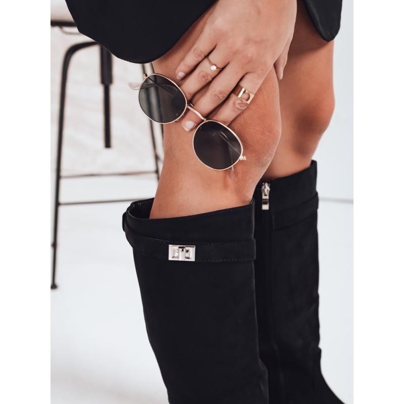 Dámské kotníkové boty ze semiše na nízkém podpatku, černé