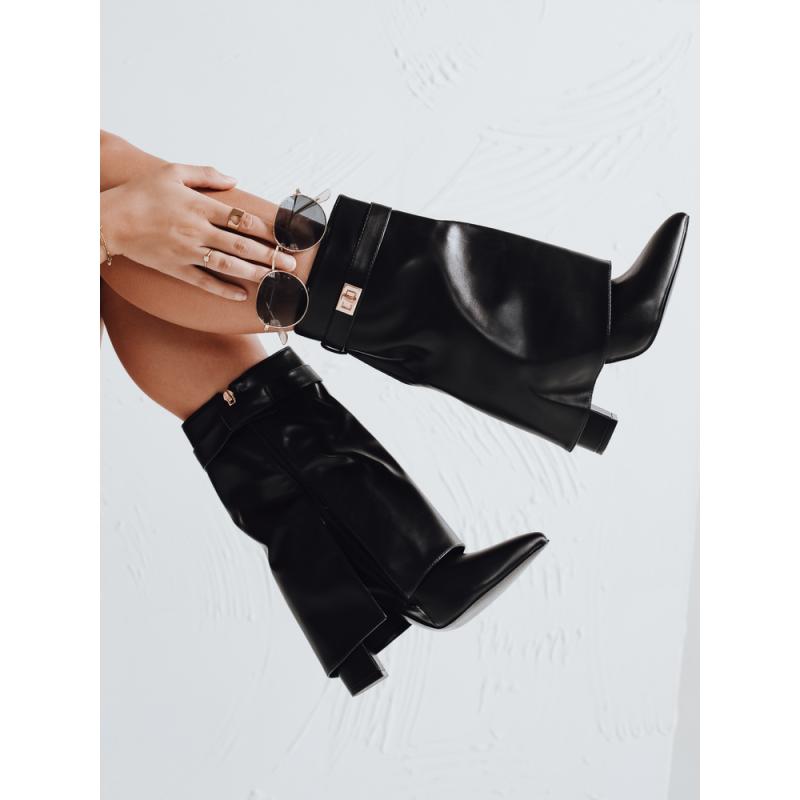 Dámské boty na podpatku s vysokým svrškem, černé