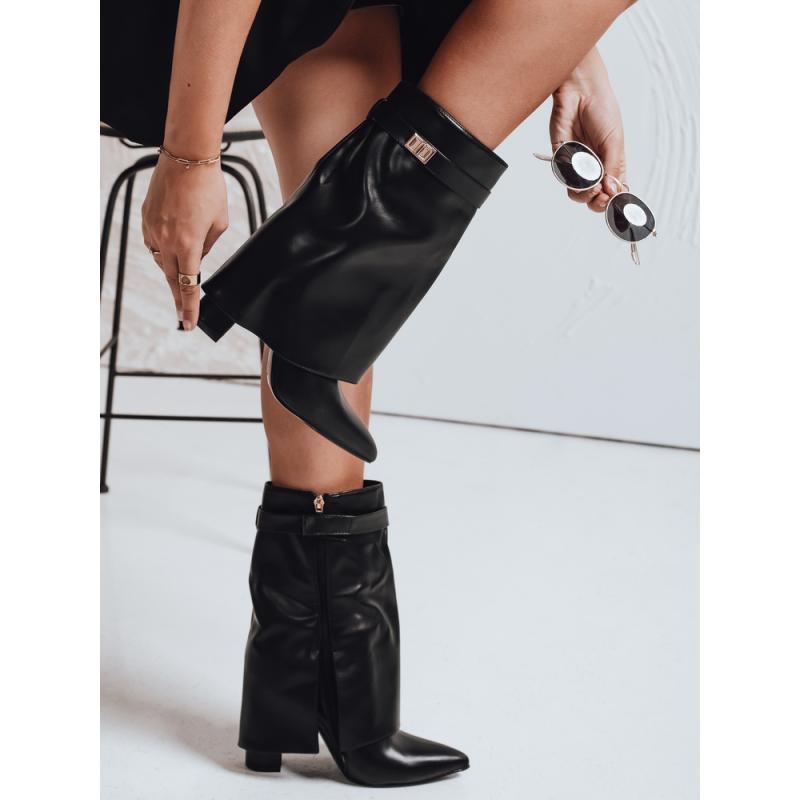 Dámské boty na podpatku s vysokým svrškem, černé