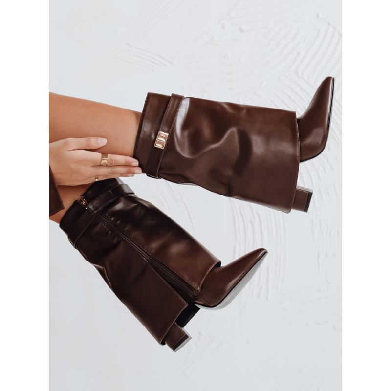 Dámské boty na podpatku s vysokým svrškem, hnědé