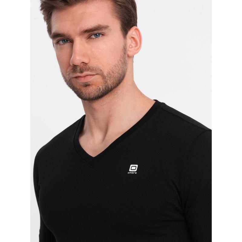 Férfi denim kabát kötött ujjakkal és kapucnival – fekete V3 OM-JADJ-0220