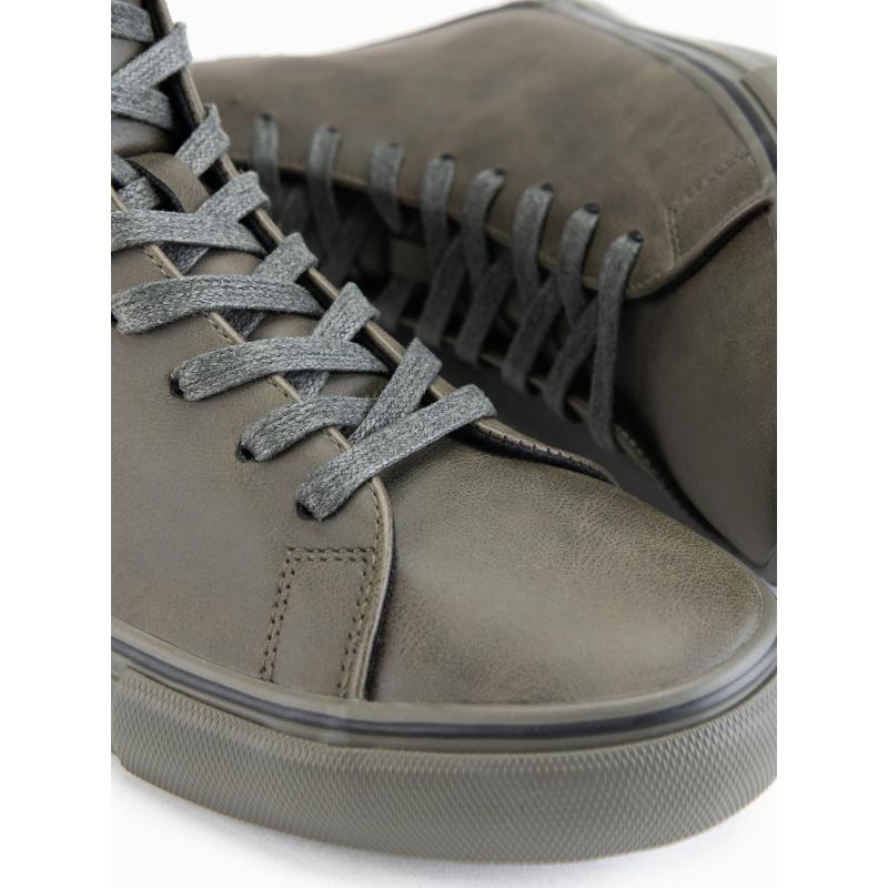 Pánské vysoké tenisky s matnou texturou a reliéfním logem – tmavě olivové V2 OM-FOTH-0185