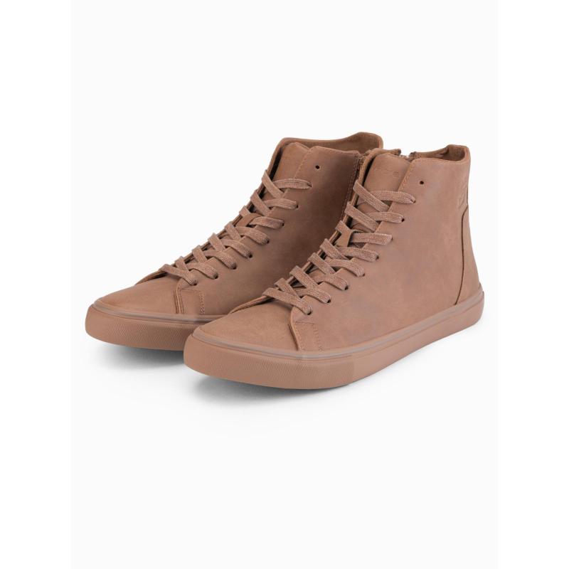 Férfi magas cipő matt textúrával és dombornyomott logóval – világosbarna V3 OM-FOTH-0185