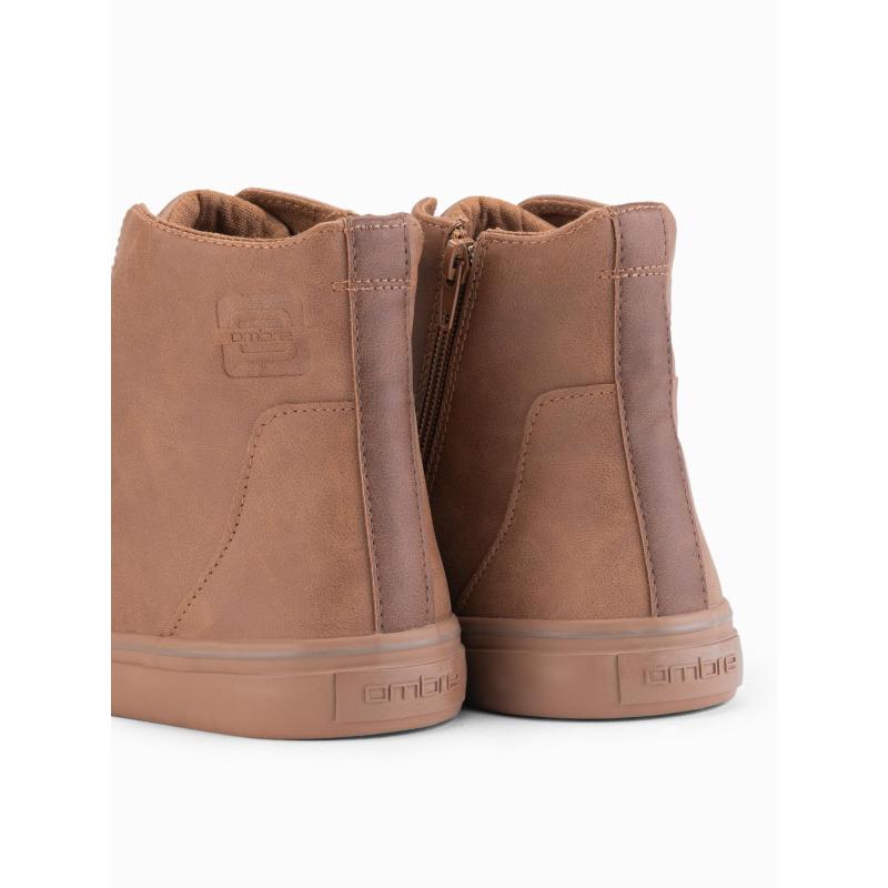 Férfi magas cipő matt textúrával és dombornyomott logóval – világosbarna V3 OM-FOTH-0185