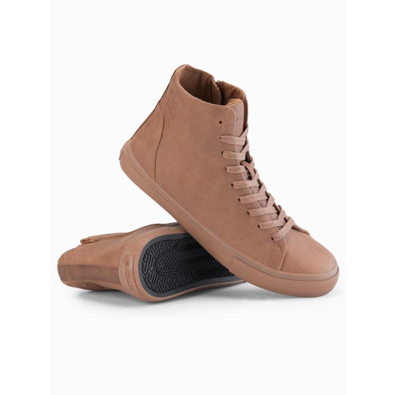 Férfi magas cipő matt textúrával és dombornyomott logóval – világosbarna V3 OM-FOTH-0185
