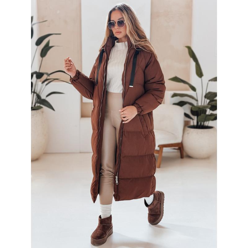 Női hosszú steppelt téli kabát COZYSEASON, barna