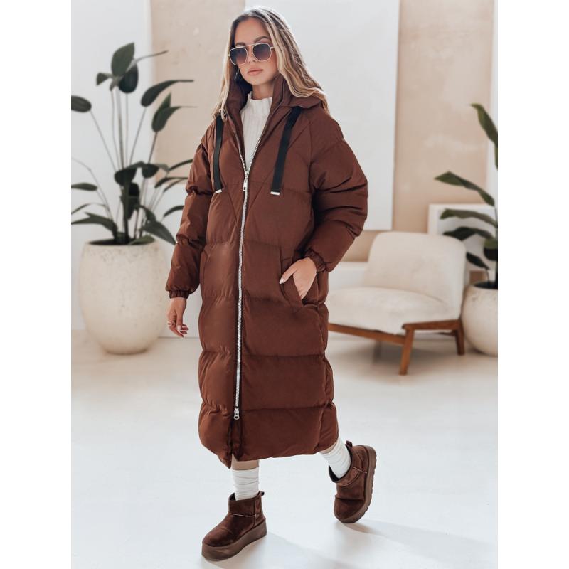 Női hosszú steppelt téli kabát COZYSEASON, barna