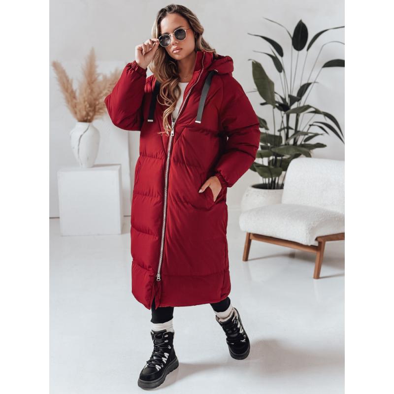 Női hosszú steppelt téli kabát COZYSEASON bordó