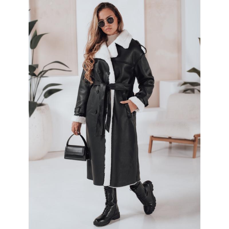 Női téli kabát CHICFROST, hosszú, fekete, bőr