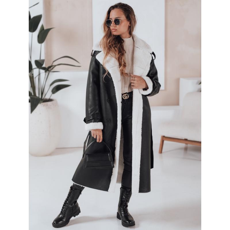 Női téli kabát CHICFROST, hosszú, fekete, bőr