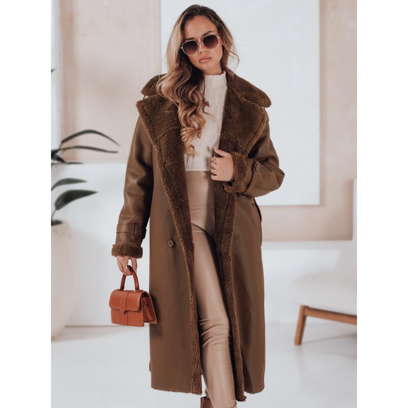 Dámska zimná bunda CHICFROST, dlhá, hnedá, koža
