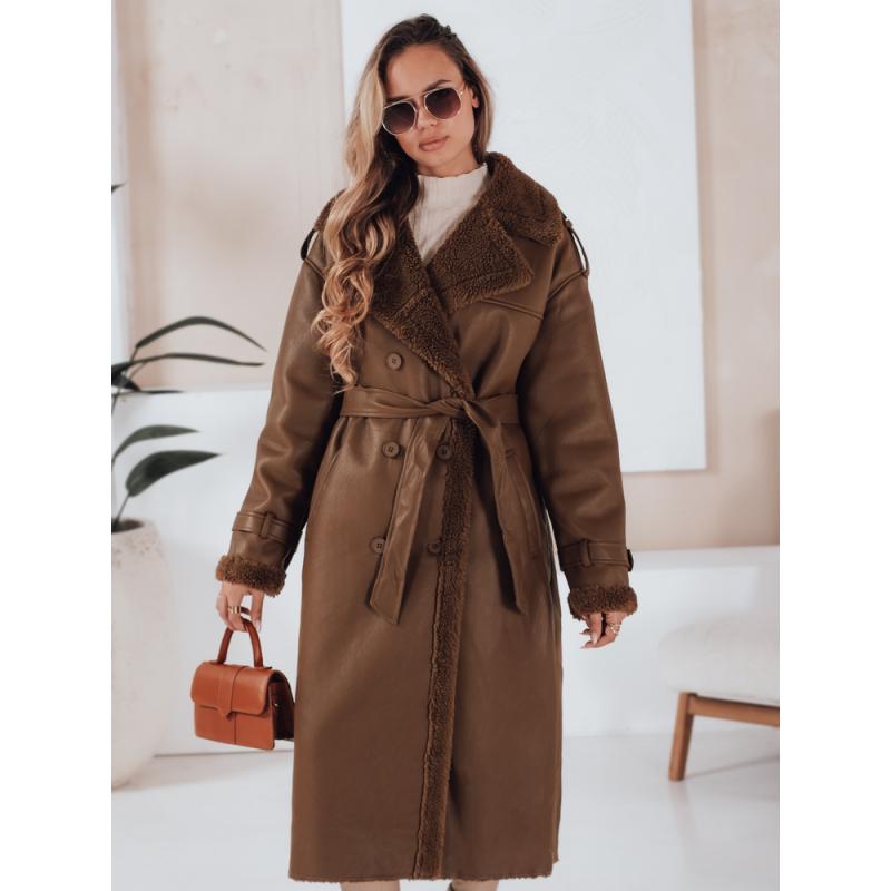 Dámska zimná bunda CHICFROST, dlhá, hnedá, koža