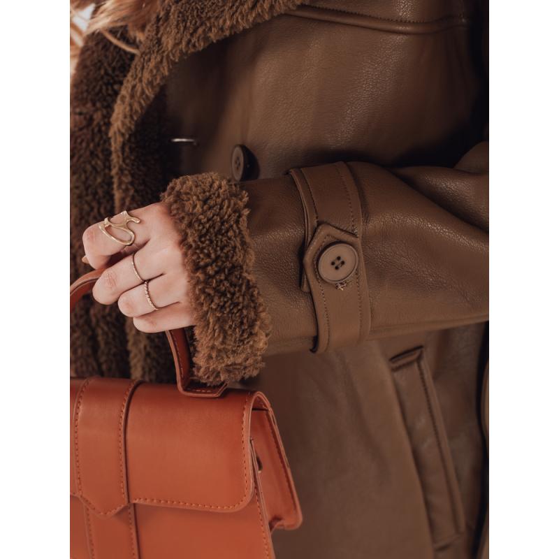 Dámska zimná bunda CHICFROST, dlhá, hnedá, koža