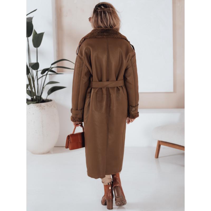 Dámska zimná bunda CHICFROST, dlhá, hnedá, koža