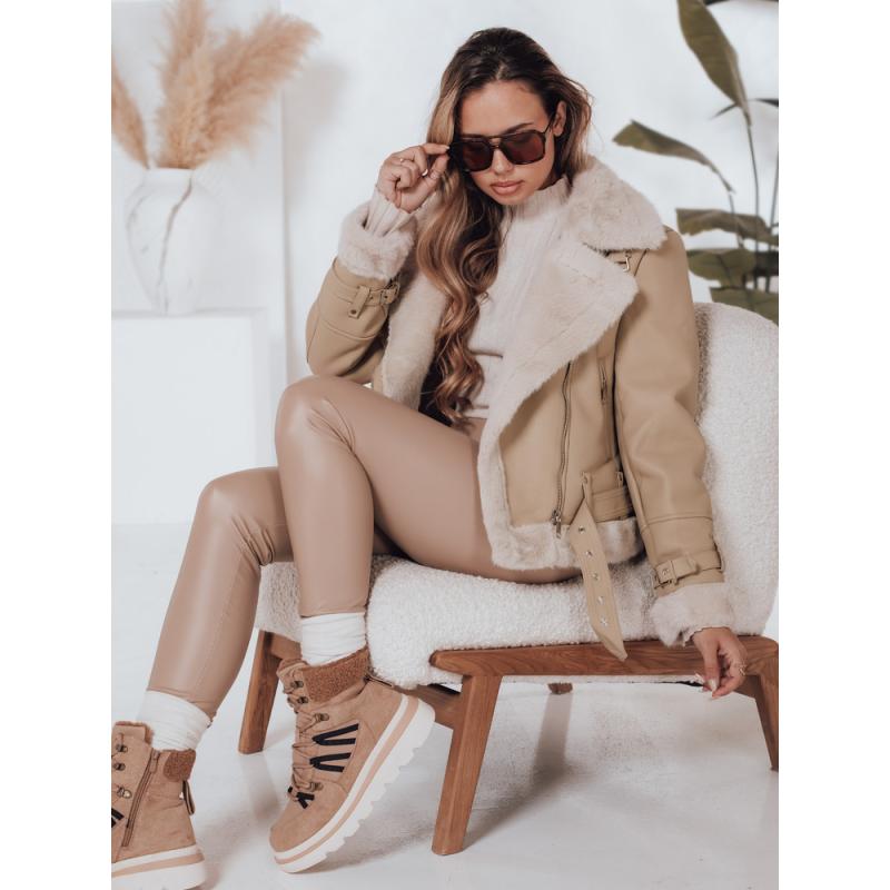 Dámska zimná bunda s kožušinkou, béžová