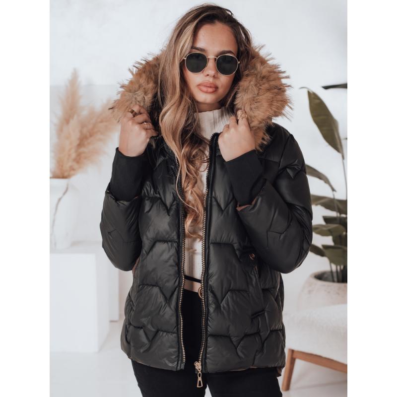 Dámska prešívaná zimná bunda SNOWMISS, čierna s kapucňou