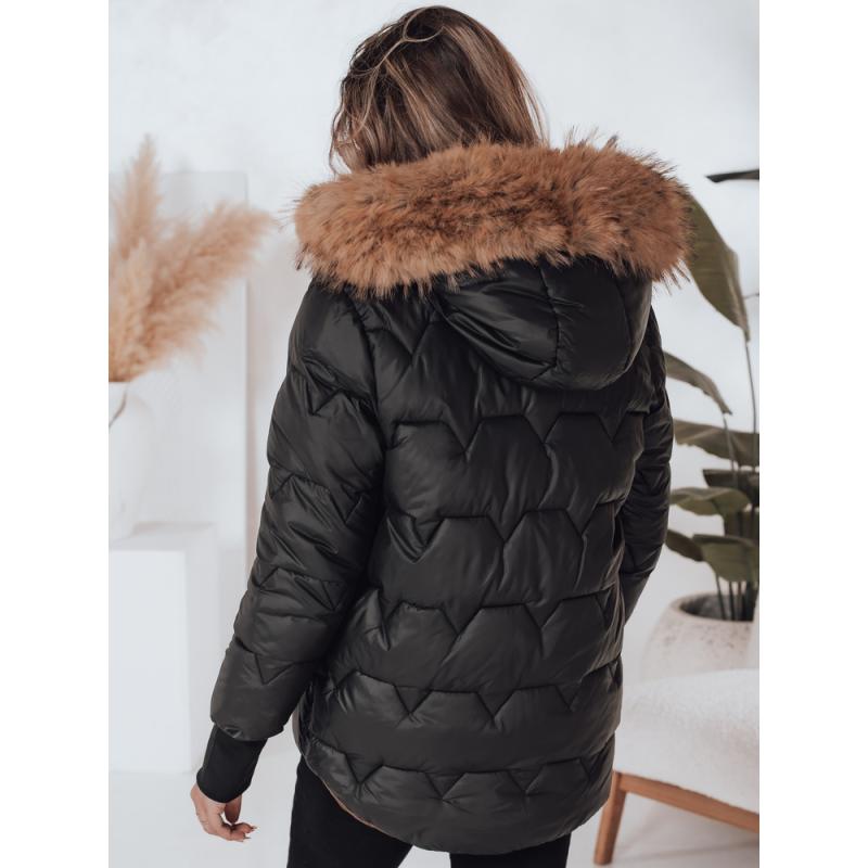 Dámska prešívaná zimná bunda SNOWMISS, čierna s kapucňou