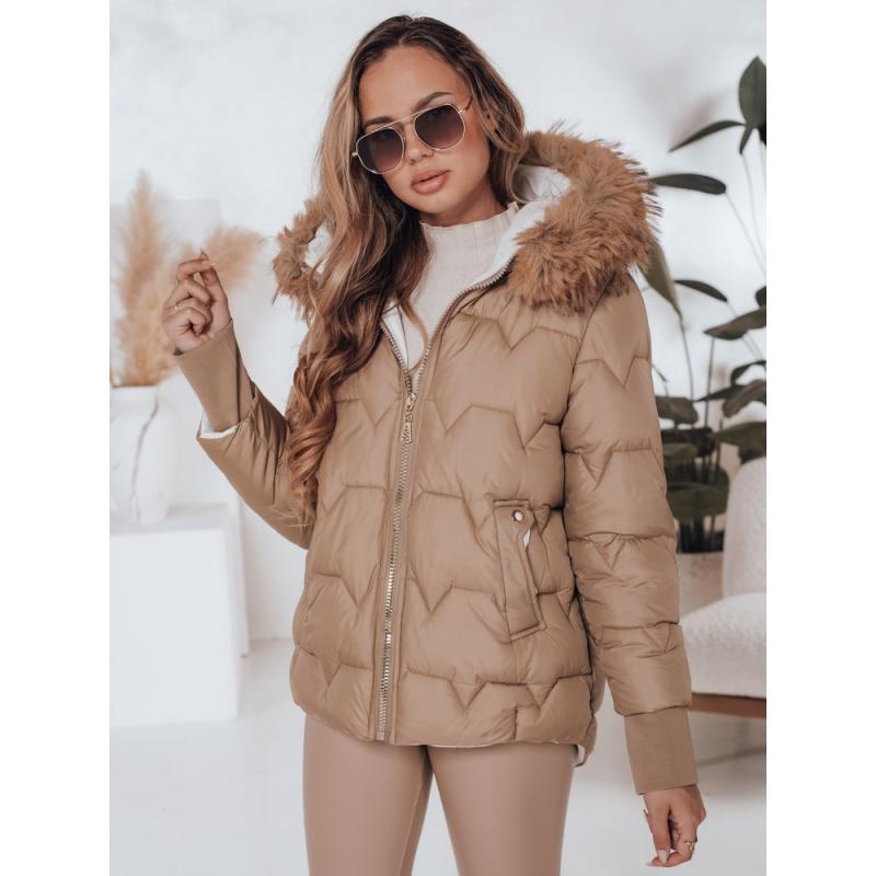 Dámska prešívaná zimná bunda SNOWMISS, béžová s kapucňou