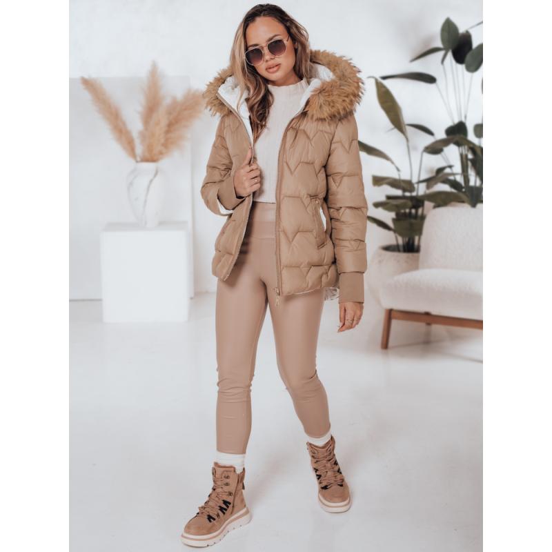 Dámska prešívaná zimná bunda SNOWMISS, béžová s kapucňou