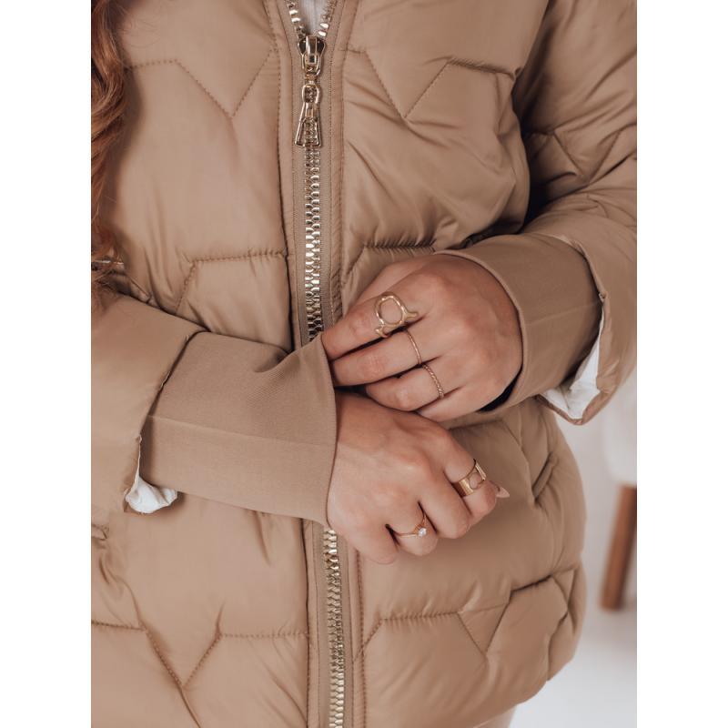Dámska prešívaná zimná bunda SNOWMISS, béžová s kapucňou