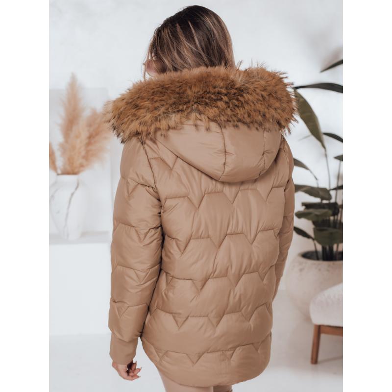 Dámska prešívaná zimná bunda SNOWMISS, béžová s kapucňou