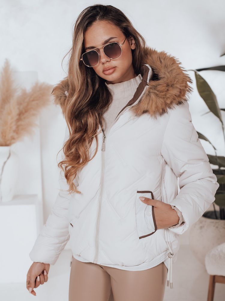 Női steppelt téli kabát COLDLIKE kapucnival, fehér
