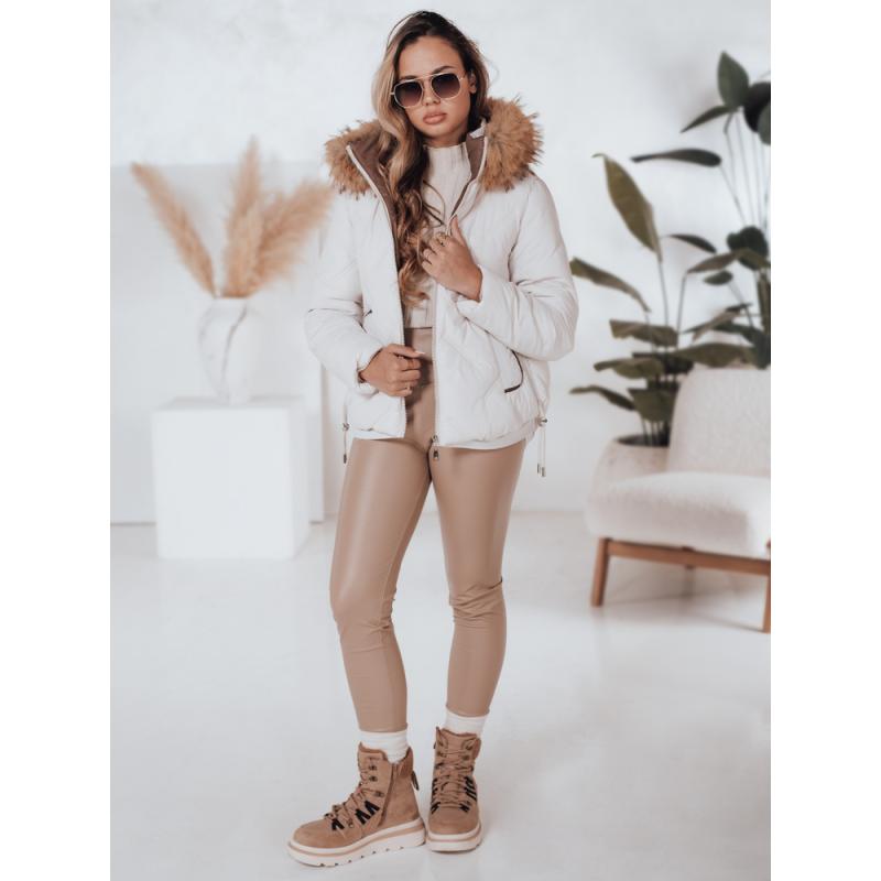 Dámska prešívaná zimná bunda COLDLIKE s kapucňou, biela