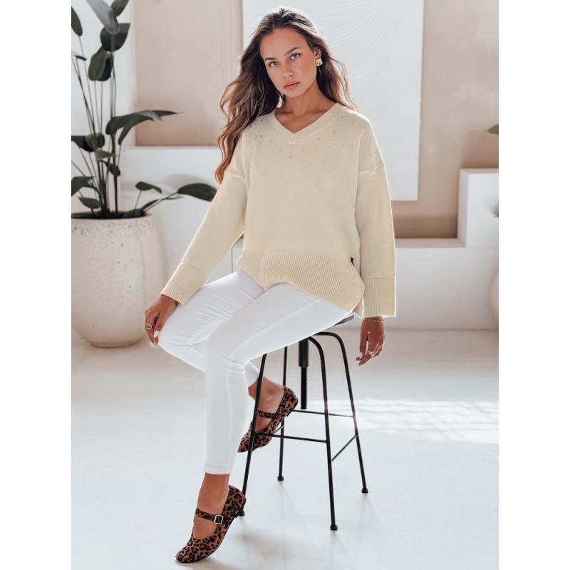 Dámský svetr s výstřihem do V VERALIA ecru
