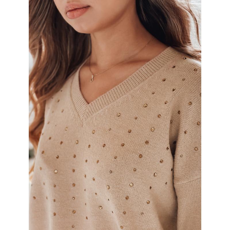 Női pulóver V nyakkivágással VERALIA, kamel