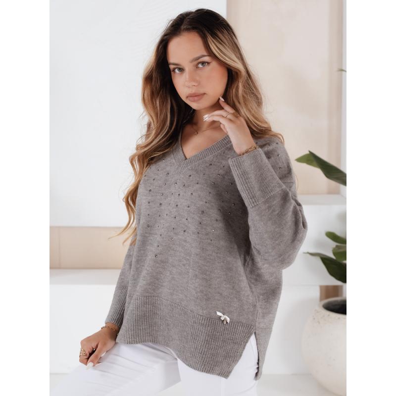 Női pulóver V nyakkivágással VERALIA, szürke