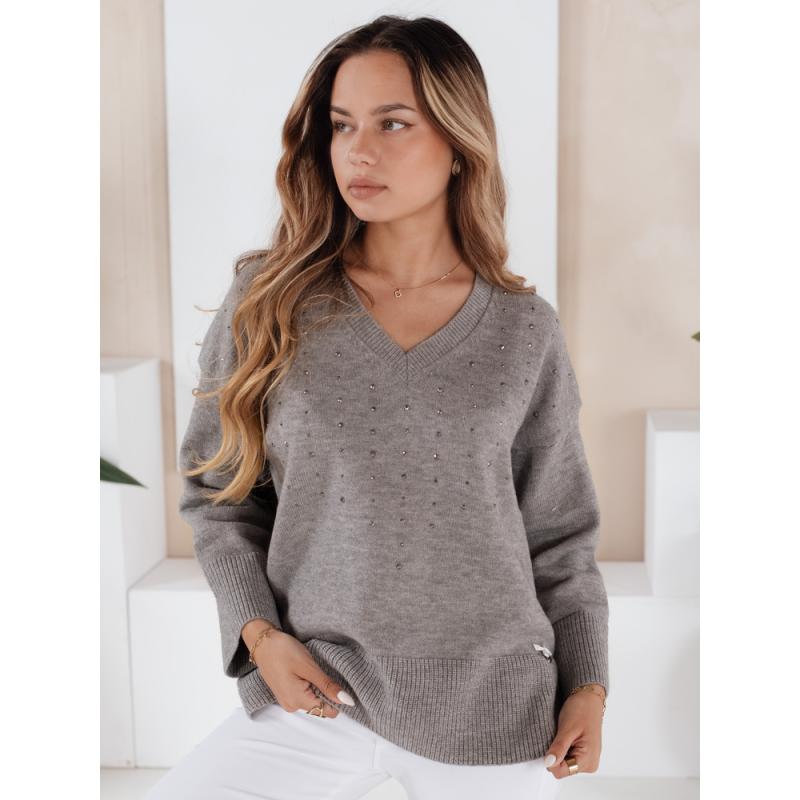 Női pulóver V nyakkivágással VERALIA, szürke