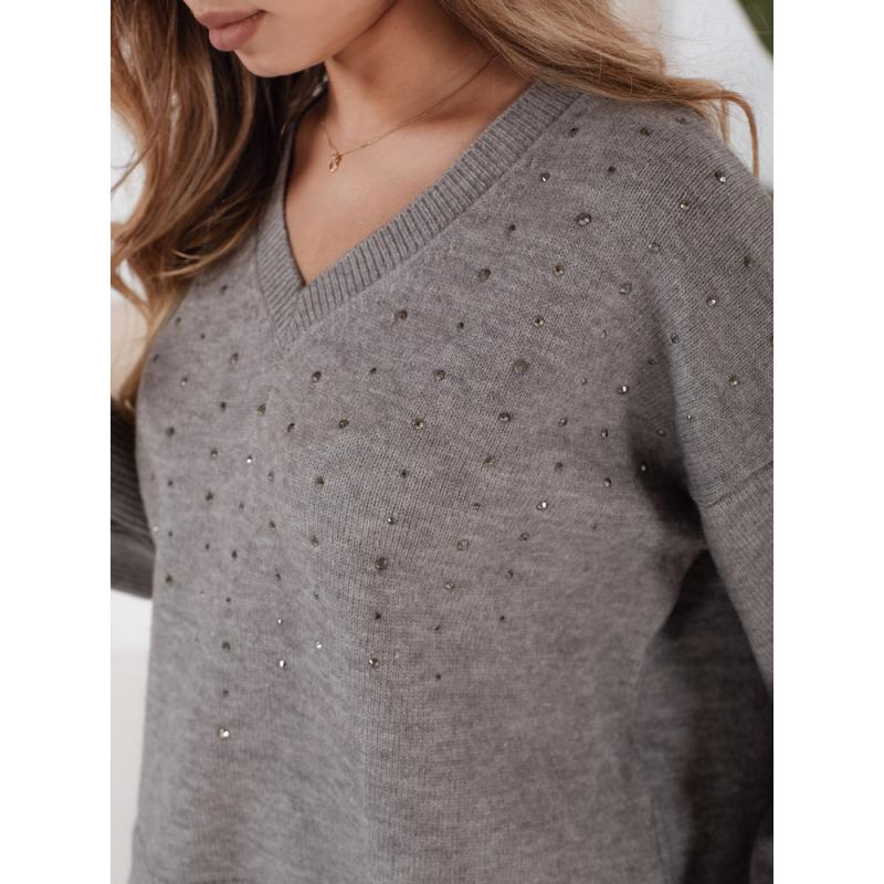 Női pulóver V nyakkivágással VERALIA, szürke